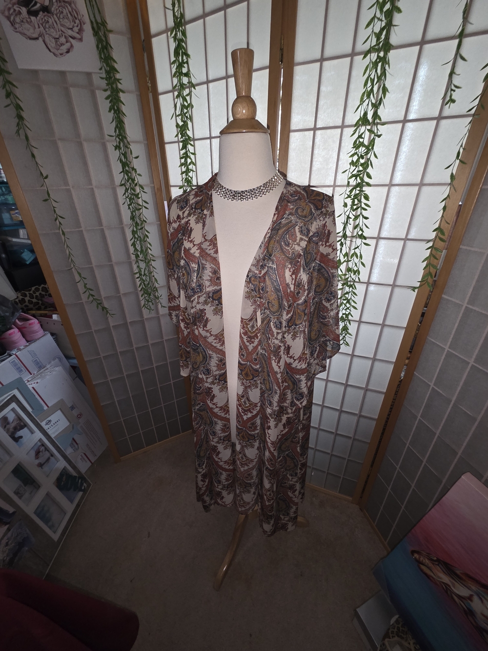 Daniel Rainn Brown Paisley Open Front Kimono